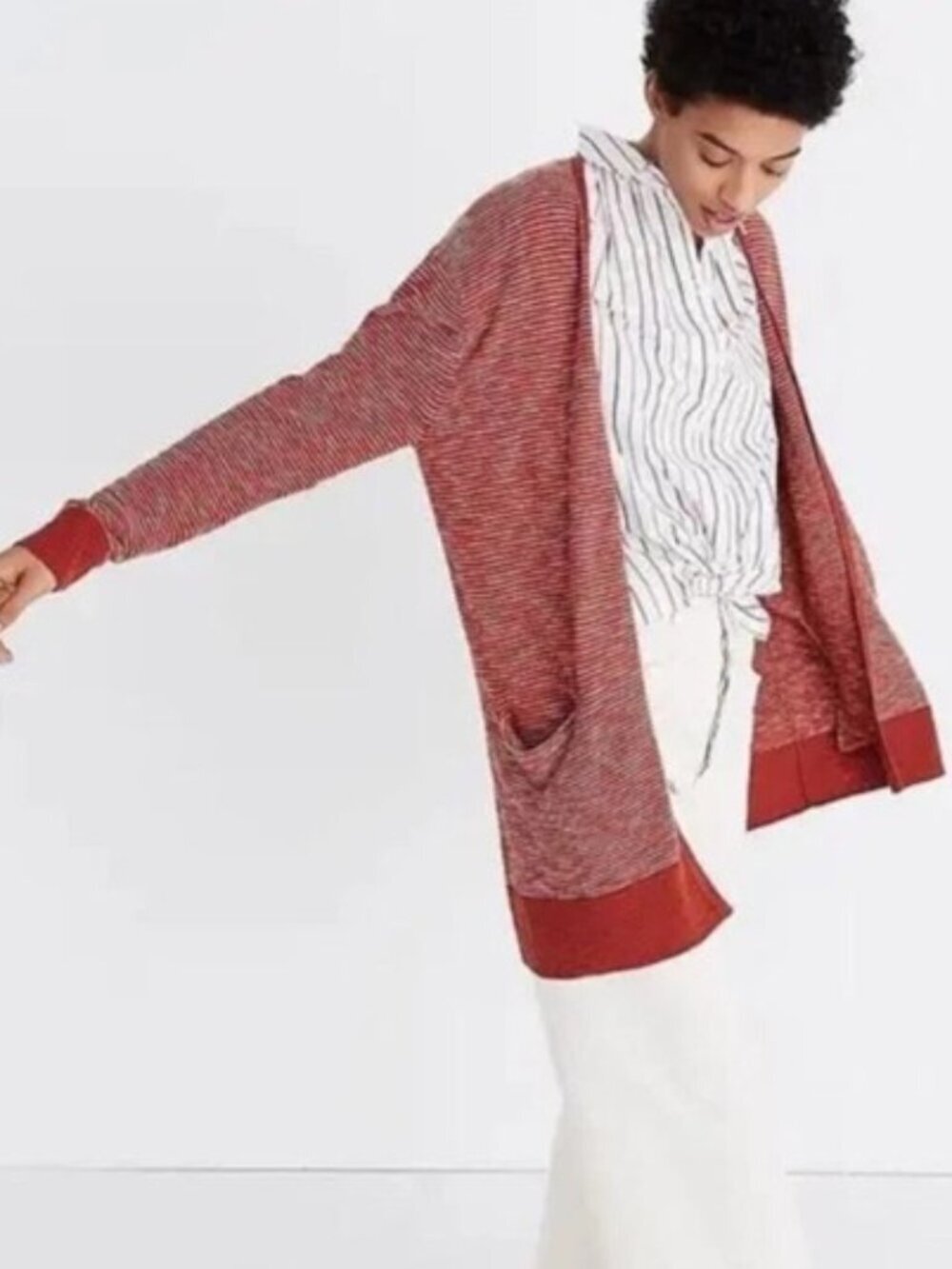 Madewell Summer Ryder Rust Cream Striped XS Cardigan